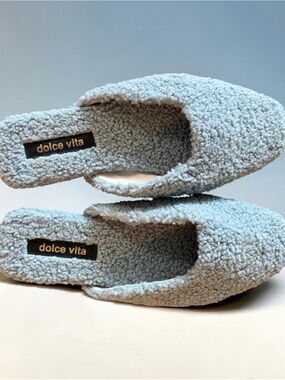 Dolce Vita Plush Light Blue Sherpa Pointed-Toe Mules